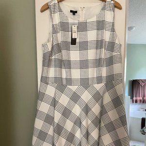 NWT Talbots Black White Textured Mod Plaid Fit Flare Dress 16 W Petite